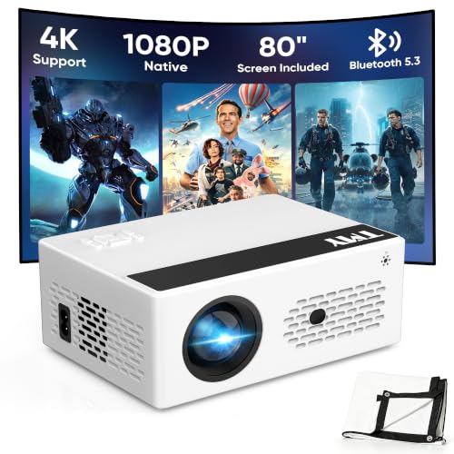 TMY Native 1080P projector bundled with 80-inch portable screen