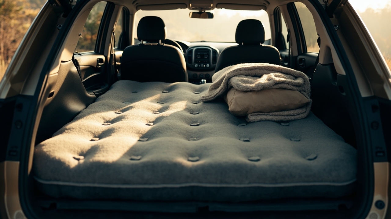 Ciremiv SUV air mattress inflated in a compact SUV cargo area