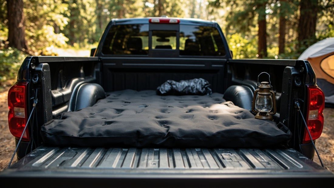 Rightline Gear truck bed air mattress with built-in pump in a pickup bed