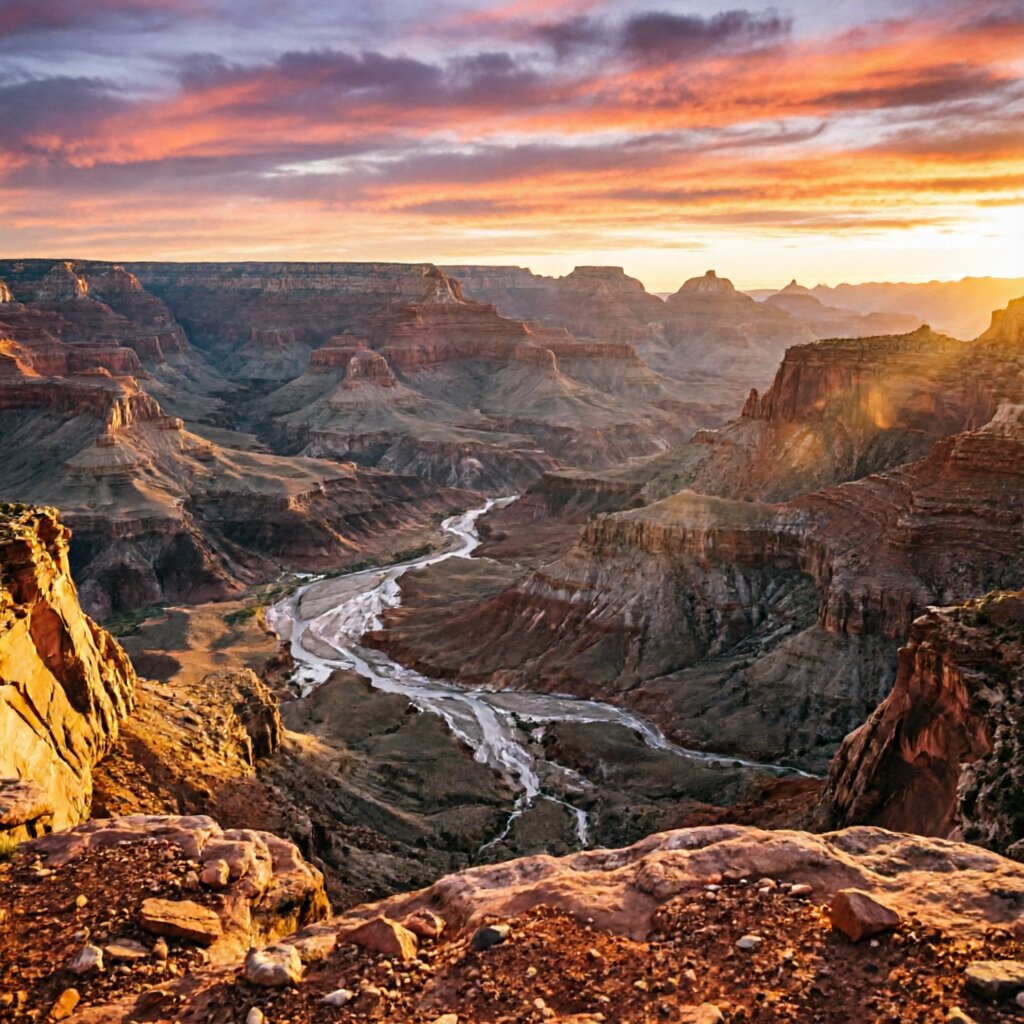 Canyon sunset — golden light on layered sandstone walls