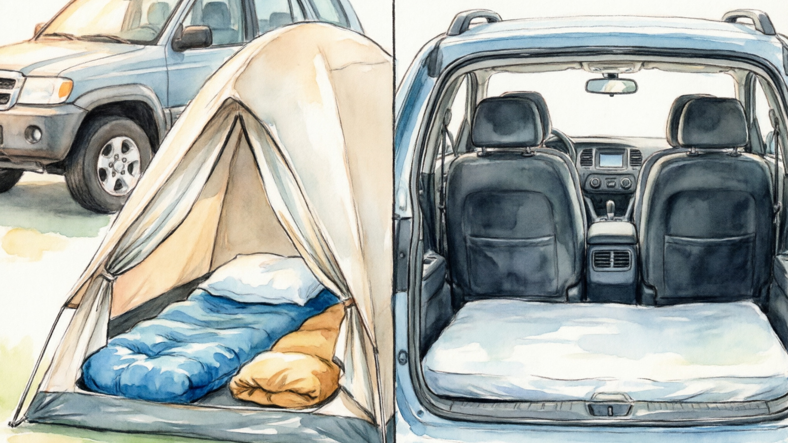Sleep setup comparison: tent vs sleeping in your SUV